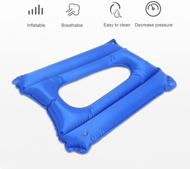 Inflatable Seat Cushion With Hole Anti-Decubitus Chair Cushion For Wheelchair Comfortable Air Seat Cushion Foldable Toilet Seat Cushion With Pump Blue