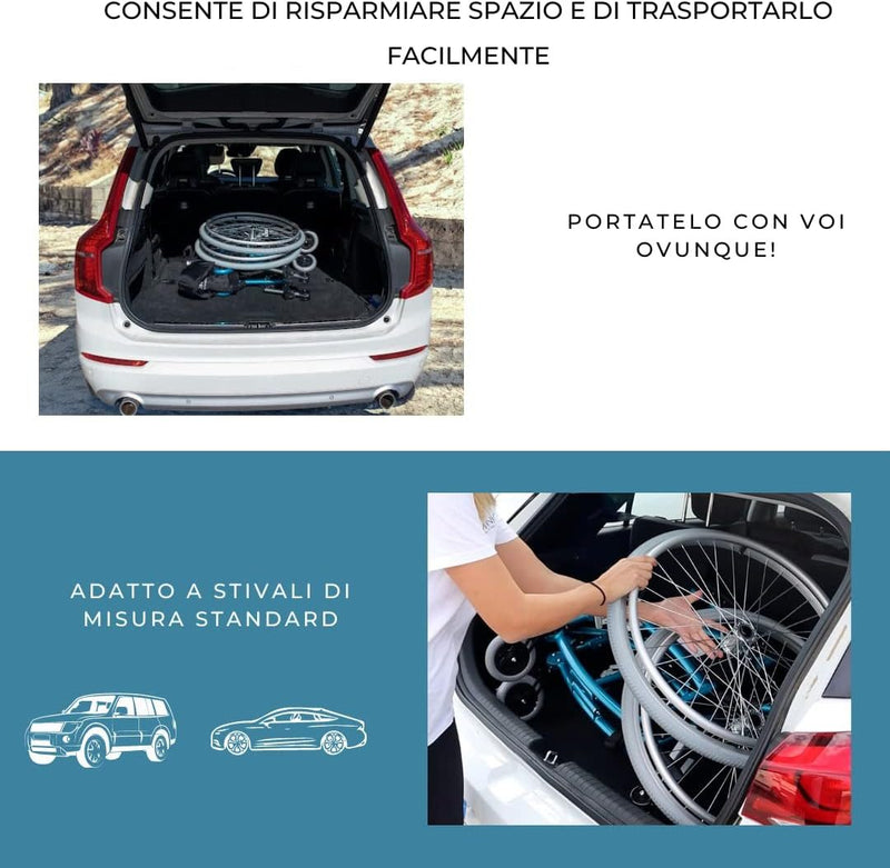 Sedia a Rotelle Pieghevole, Venecia, Ruote Estraibili Con Un Solo Pulsante