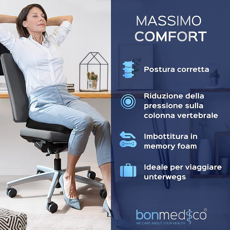 Cuscino Antidecubito - Cuscino Ortopedico Posturale per Casa, Ufficio E Auto - Rialzo per Sedia Ergonomico in Memory Foam - Supporto Lombar