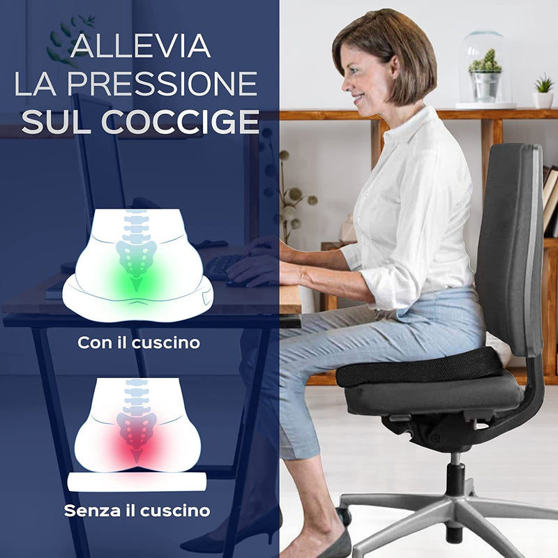 Cuscino Antidecubito - Cuscino Ortopedico Posturale per Casa, Ufficio E Auto - Rialzo per Sedia Ergonomico in Memory Foam - Supporto Lombar