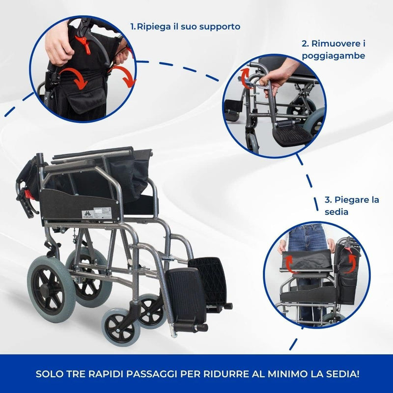 , Wheelchair, Museum, Transit Chair, Folding, Aluminum, Brake On Handles