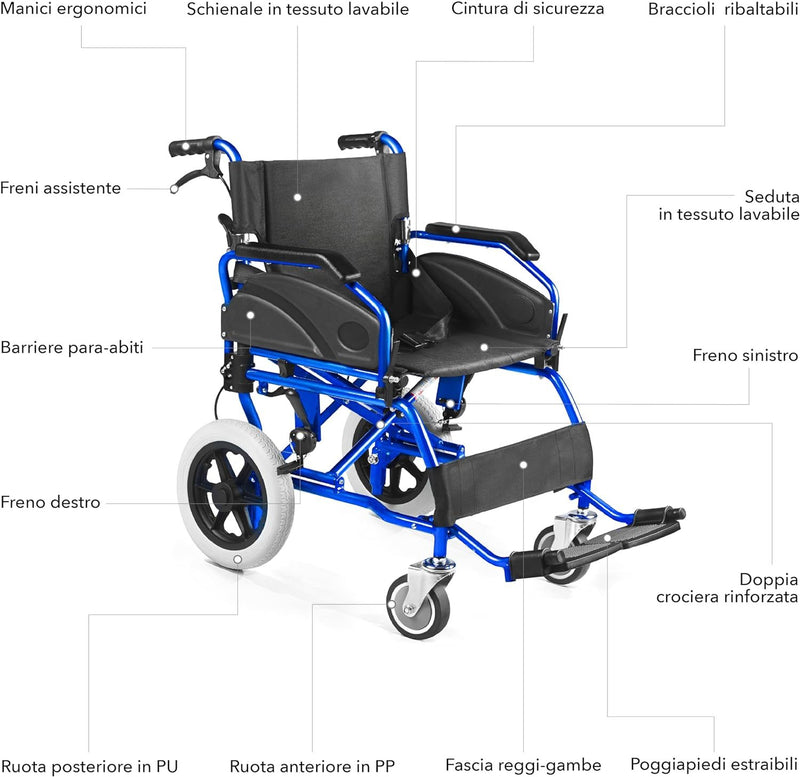 Sedia a Rotelle Pieghevole Super-Leggera Da Transito in Alluminio