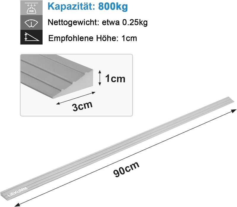 Rampa per Sedie, 1 Cm Di Alzata Rampe per Disabili, Portata Di 800 Kg Ransizione Della Rampa, Rampa Portatile in PVC per Bagno, Porte, Ingresso Del Garage, Grigio