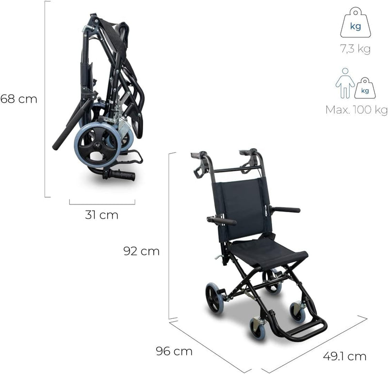 Transit Wheelchair, Saturn, Aluminum, Folding, Brake On Handles