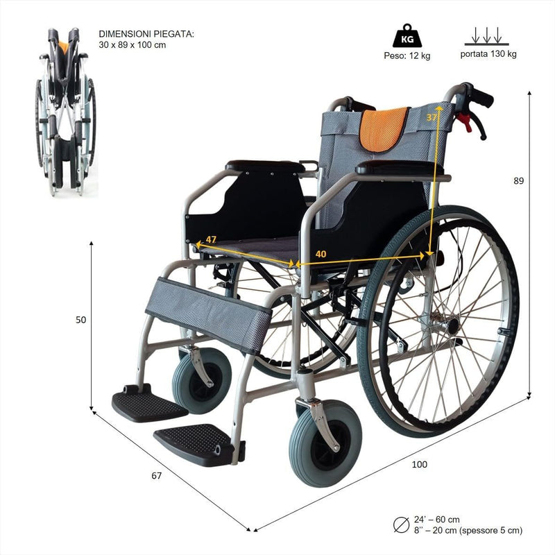 LIGERA Wheelchair Folding Self-Propelled Aluminum Wheelchair for Elderly