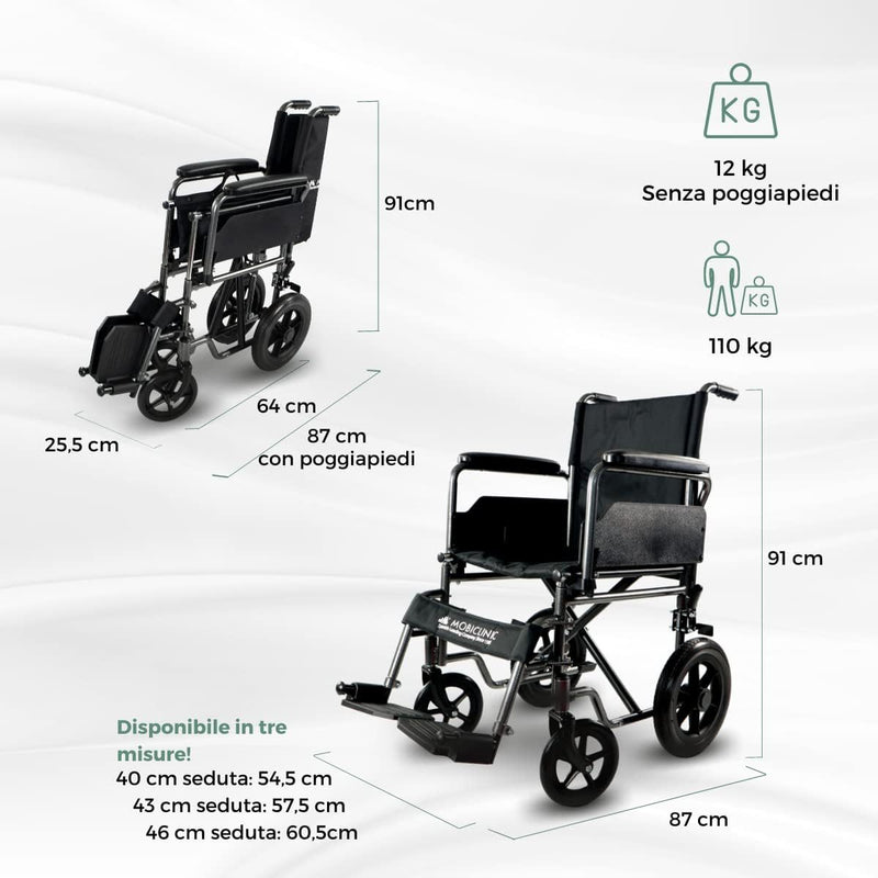 Sedia a Rotelle, S230, Pieghevole E Leggera, Seduta 40 Cm