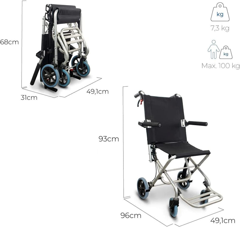 , Transit Wheelchair, Neptuno, Aluminum, Folding, Brake on Handles