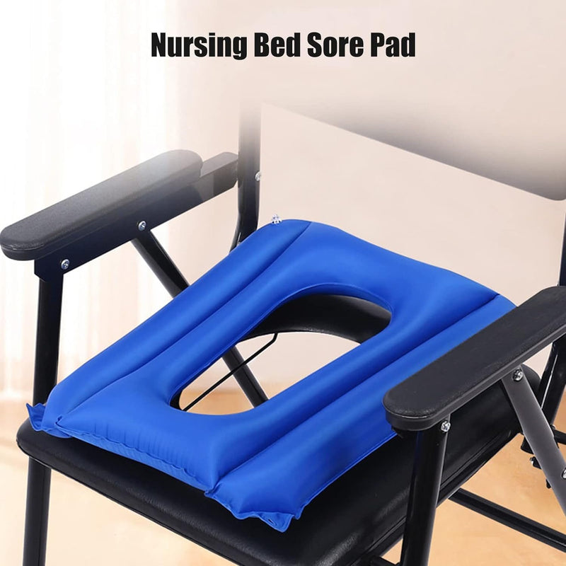 Inflatable Seat Cushion With Hole Anti-Decubitus Chair Cushion For Wheelchair Comfortable Air Seat Cushion Foldable Toilet Seat Cushion With Pump Blue