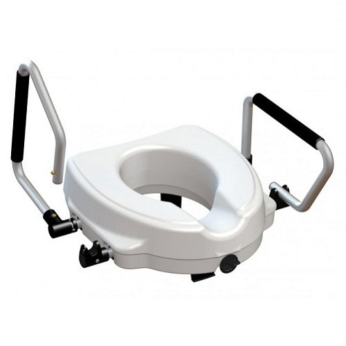 Rigid toilet seat with fold-down armrests