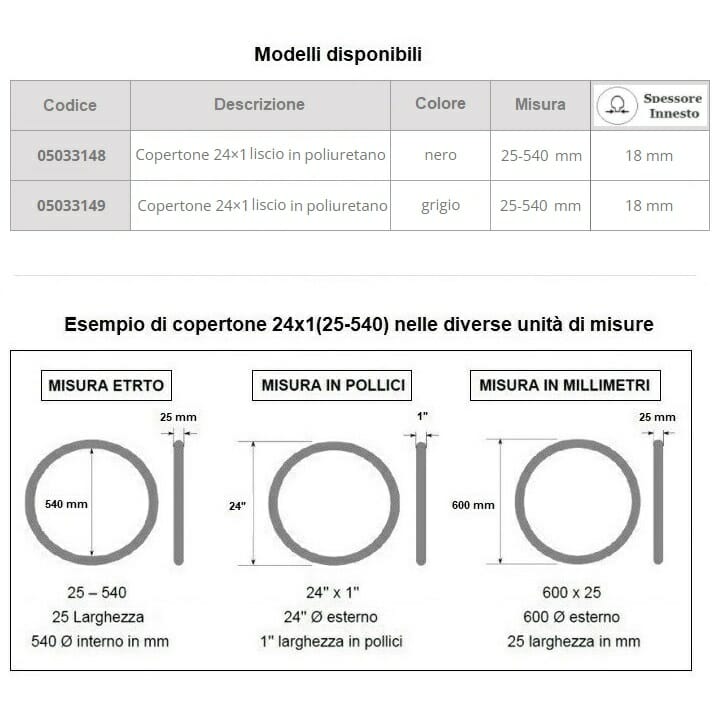 Copertone 24x1 liscio in poliuretano per carrozzina disabili