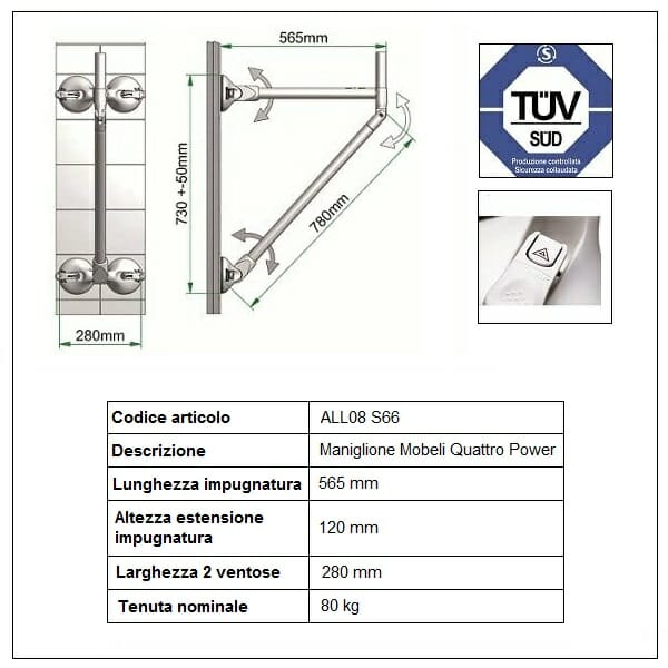 Maniglione a ventosa Quattro Power Support ALL08 S66