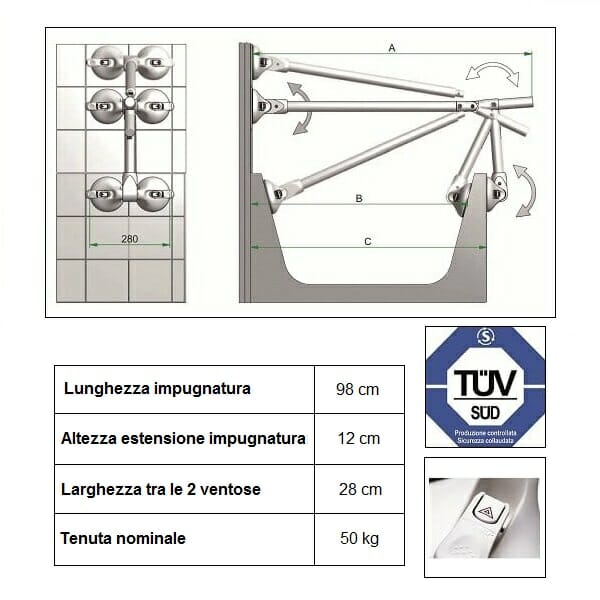 Quattro Power Tub Suction Handle ALL08ST62