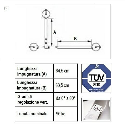 Handle with joint for adjustable inclination ALL086H6