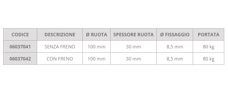 Ruota 100x30 mm con supporto inox