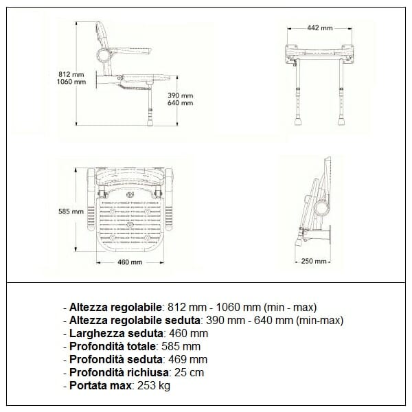 Sedile a parete con schienale Serie 4000 Allmobility B 04130P