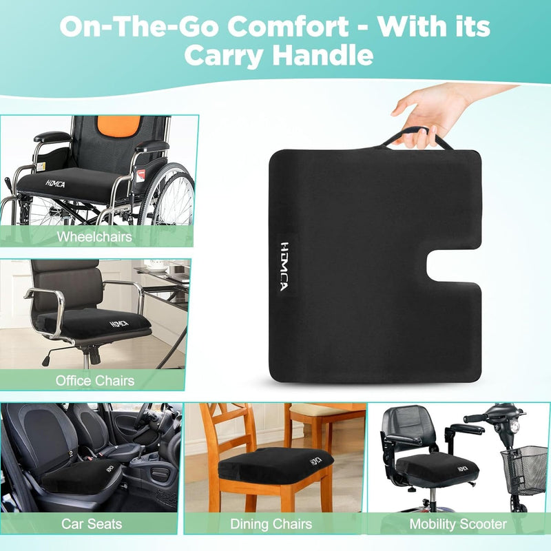 Anti-decubitus Cushion for Wheelchair, Orthopedic Coccyx Cushion in Memory Foam, Ergonomic Chair Cushion for Office, Car, Chairs and Sofa, with Fixing Strap, 40X45X7.5Cm