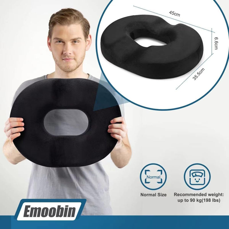 Cuscino per Ciambelle Cuscino per Emorroidi Cuscino per Sollievo Dal Dolore in Memory Foam Coccige per Gravidanza, Coccige, Piaghe Da Letto, Schiena, Sciatica, 18 Pollici Nero