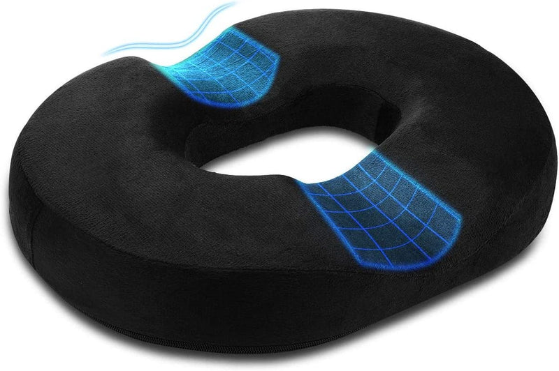 Donut Pillow Hemorrhoid Pillow Memory Foam Coccyx Pain Relief Pillow for Pregnancy, Tailbone, Bed Sores, Back, Sciatica, 18 Inch Black