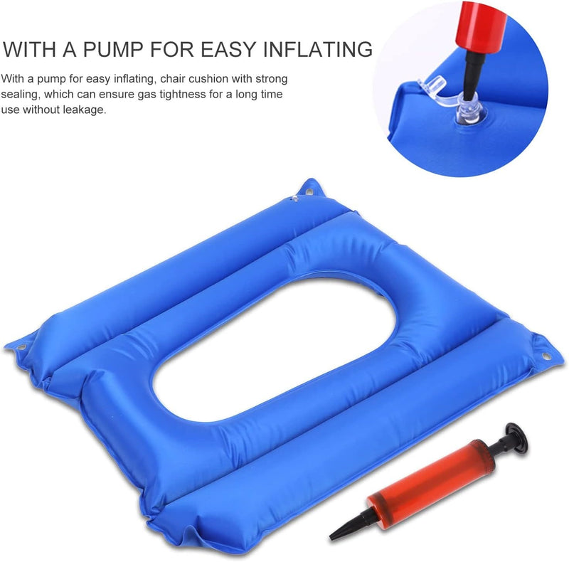 Inflatable Seat Cushion With Hole Anti-Decubitus Chair Cushion For Wheelchair Comfortable Air Seat Cushion Foldable Toilet Seat Cushion With Pump Blue