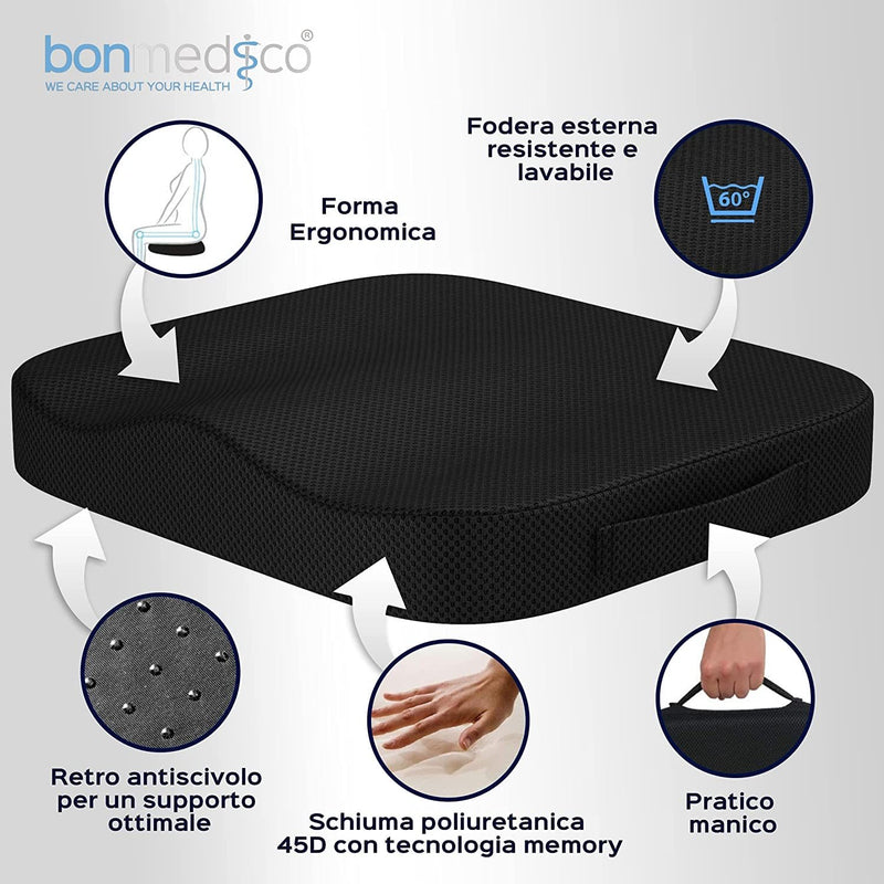 Anti-decubitus Cushion - Orthopedic Postural Cushion for Home, Office and Car - Ergonomic Memory Foam Chair Raise - Lumbar Support