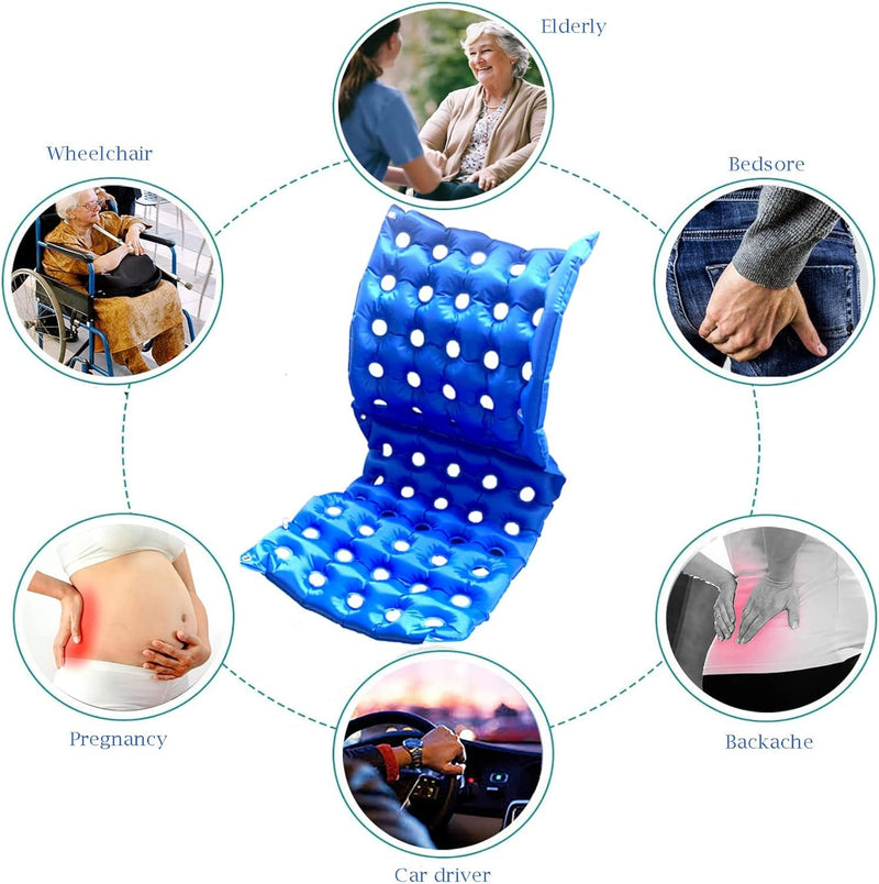 Bedridden - Inflatable Wheelchair Cushion with Full Backrest for Elderly Disabled, Portable